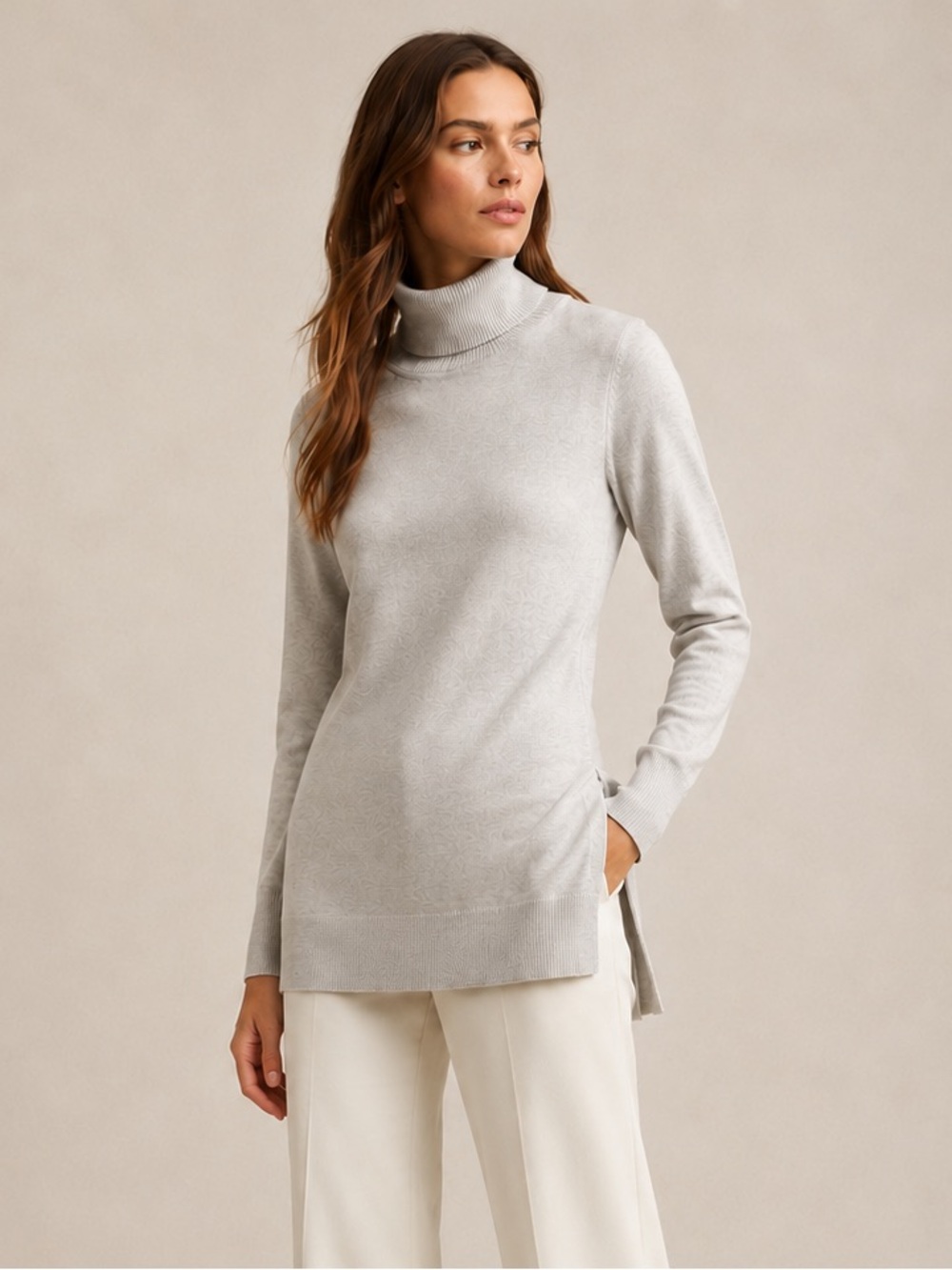 Peruvian Connection 100% Pima Cotton Turtleneck Tunic Sweater XS Soft Oatmeal
